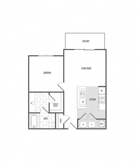 Floor plan for 1 bed, 1 bath, 655 sqft